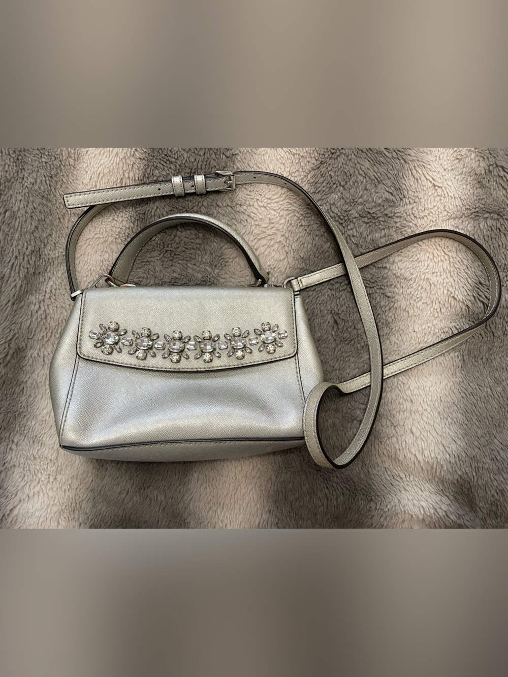 silver Michael Kors Ava Saffiano leather crossbody bag